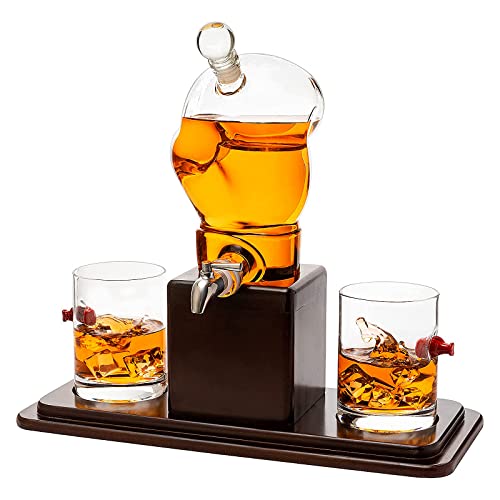 Boxing Lover Gift For Dad, Men Glove Wine & Whiskey Decanter Set 750Ml 13" x 13" + 2-10oz Boxing Glasses by For Liquor, Whiskey - Unique Boxing Gift Set, Boxer Gifts, Gifts for Boxing Enthusiasts