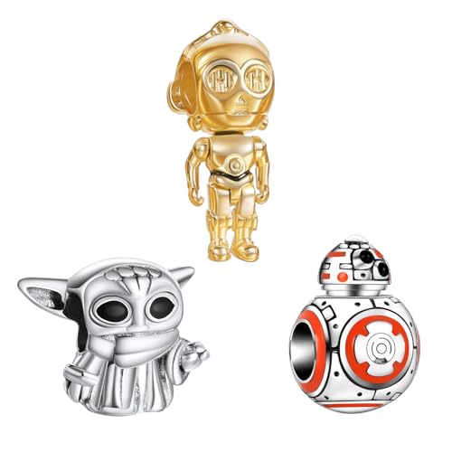 Doyafer 925 Sterling Silver Charms Golden robot, monster Beads For Women Bracelets Necklace 3 Piece/Package (Charm Set- F)