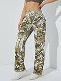 Women's Camo Cargo Pants High Waist Baggy Wide Leg Camouflage Army Fatigue Slim Fit Pockets Sweatpants