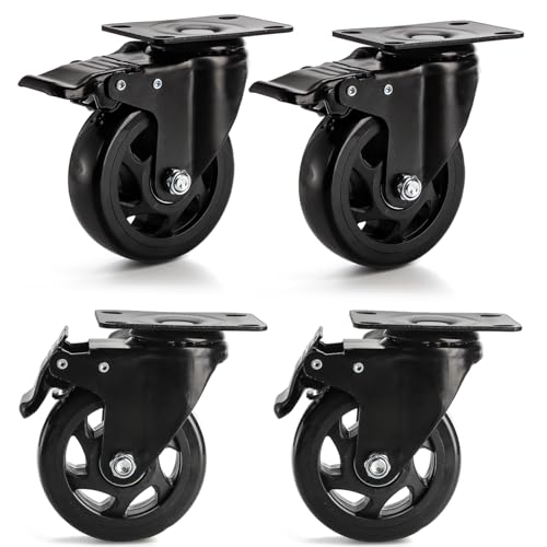 Yarlung 4 Pack 4 Inch Caster Wheels, Heavy Duty Swivel Plate Casters with Brake, 360° Rotating Dual Locking Caster No Noise PVC Wheel for Cart, Furniture, Workbench, Set of 1000 Lbs Load Capacity
