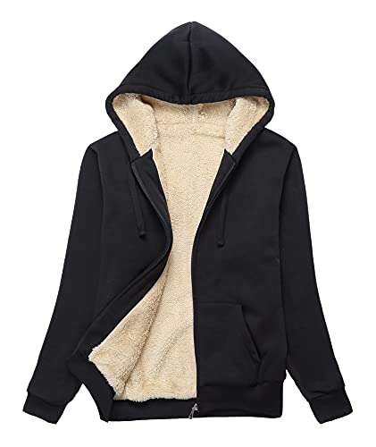 SWISSWELL Hoodies for Women Winter Fleece Sweatshirt - Full Zip Up Thick Sherpa Lined Hooded Jacket Black Small