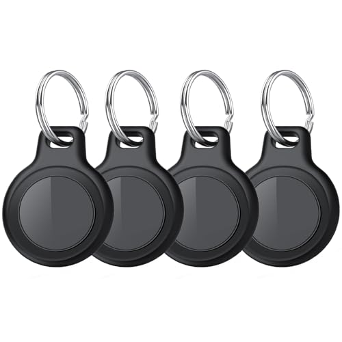 Bluetooth Tracker Tag for Apple Find My (iOS Only), GPS Tracker with Replaceable Battery, Ideal as Keys, Luggage Tracker and Wallet Tracker, Suitable for Indoor & Outdoor Use, 4-Pack Black