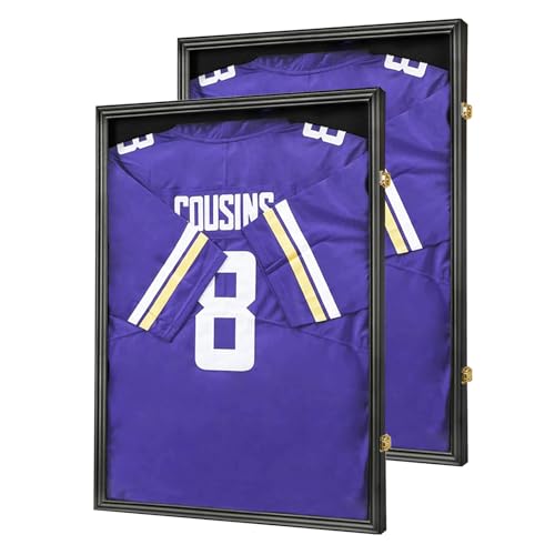 Jinchuan Jersey Frame Display Case Large Frames Shadow Box Lockable with UV Protection for Baseball Basketball Football Soccer Hockey Sport Shirt Black 2 Pack
