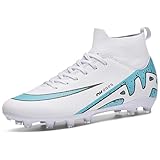 Men's Soccer Shoes Football Cleats High-Tops Lace-Up Non-Slip Spikes Indoor Outdoor Sports Athletic Baseball Lacrosse Sneaker White EU 41