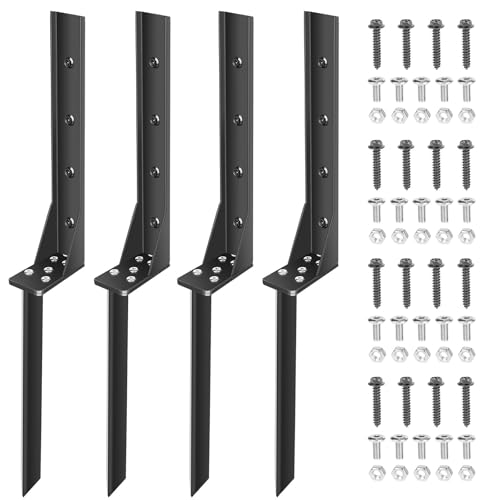 4 Pack Fence Post Repair Stakes Kit, 1/8 inch Thickness Heavy Duty Steel Fence Post Repair Kit Fence Post Anchor Fence Support Post Stabilizer