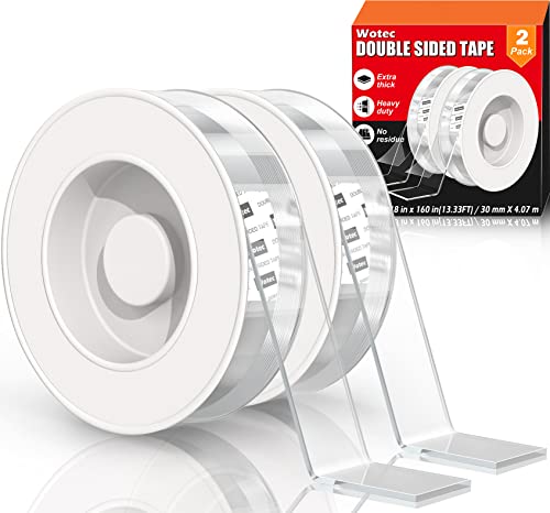 2 Pack Extra Large Double Sided Tape Heavy Duty Removable 1.18 Inch x 160 Inch, Clear & Tough Nano Tape, Multipurpose Mounting Tape Picture Hanging Strips Adhesive for Poster Carpet
