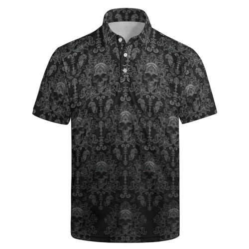 INZVKJLU Skull Shirt Gothic Skull Golf Shirts for Men Polo Shirt Short Sleeve Skull Golf Polos Gifts