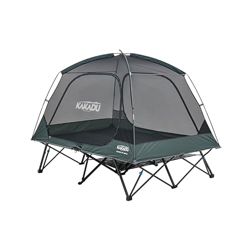 Kakadu Camping Tent Cot, 2 Person, Quick Setup, Folding, Compact, Elevated Tent with BlockOut Rain Fly, Awning Poles, Ultra-Fine Mesh Windows, and Carry Bag