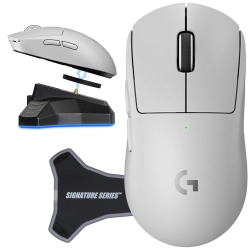 Logitech PRO X Superlight 2 Wireless Gaming Mouse, White | Ultra-Lightweight, Hero 2 Sensor, 44k DPI, 5 Programmable Buttons, Lightspeed Wireless, PC/Mac | with Signature Series Charging Dock