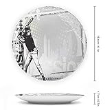 LIGUTARS Decorative Plates, Baseball Print Ornament, Hitter in Field Graphic Distressed Backdrop, 6 Inch, 1 Plate with 1 Display Stand, Black White