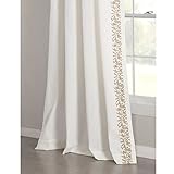 Lush Decor Luxury Modern Flower Linen Like Embroidery Border Window Curtain Panel (Single Panel), 84" L x 52" W, Off-White & Neutral