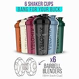 VELOMIX -6 PACK- Shaker Cups for Protein Shakes 28 oz - 6x Wire Whisk | Leak Proof Protein Shaker Bottle for Protein Shakes, Shaker Bottle Pack for Pre & Post Workout, Shaker Cup, Shaker Bottle Cups