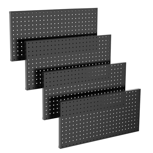 TORACK 4Pcs Metal Pegboard Panels(12"*24") for Wall, Garage Tools Pegboard System for Workbench, Modular Peg Board, Tool Organizer Board Kit for Pegboard Hooks(Pack of 4, Black)