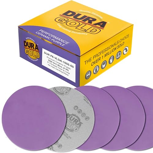 Dura-Gold Premium 1000 Grit 6" Purple Film Ceramic Sanding Discs, Box of 50 - Hook & Loop Backing Sandpaper for DA & Random Orbital Sanders - Car Detail Color Sanding Auto Paint, Sand Wood Woodworking