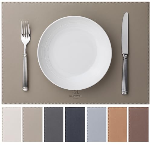 Baroyal Faux Leather Placemats Set of 8 Vinyl Washable Wipeable Table Mats for Kitchen Dining Table Heat Resistant Waterproof Indoor/Outdoor Placemats Non-Slip Easy Clean Place Mats-Almond Birch