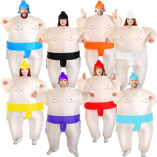 Breathffy 8 Pack Sumo Suits for Adults, Inflatable Sumo Wrestler Wrestling Suits, Inflatable Costume for Men, Women, Halloween Cosplay Party