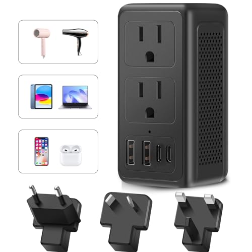 Upgraded 2000W 220V to 110V Voltage Converter US to Europe Travel Adapter for Hair Dryers International Universal Travel Adapter with 2 USB A and 2 USB C Power Converter Adapter Combo (2U2C) (2U2C)
