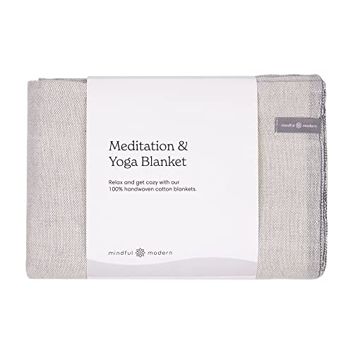 Mindful Modern Meditation Blanket for Restorative Yoga | Authentic Handwoven Throw or Rug for Stretching | Large Yoga Blanket for Beach & Camping | Premium Cotton Healing Prayer Shawl | 60”x 80”