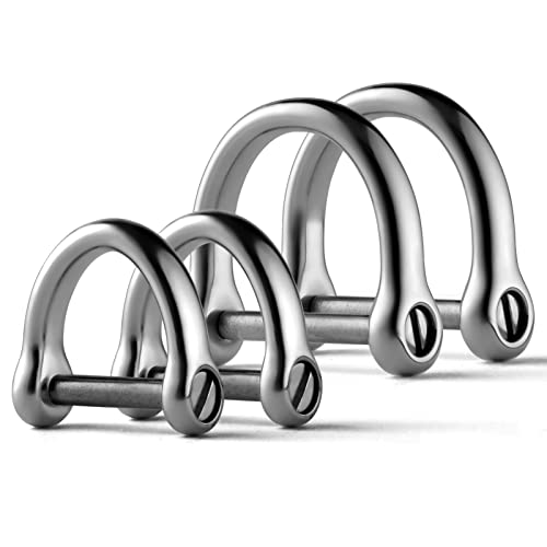 FEGVE D Ring Keychain, Durable D Shape Key Ring for Car keys, Horseshoe Clasp with Screw Shackle -（Load Bearing: 50lb）