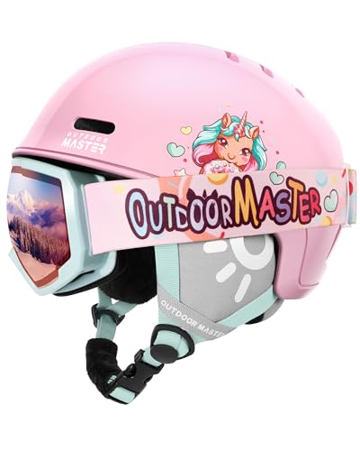 OutdoorMaster Kids Ski Helmet and Goggles Set, Snowboard Helmet, Durable PC Shell & EPS Foam, Snow Helmet 12 Cooling Vents, Dial Fit Skiing Helmet, Safety-Certified Snow Sport Helmets for Boys & Girls