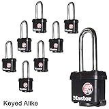 Master Lock (8) Keyed Alike Padlocks w/Thermoplastic Coating and 2"(51mm) Tall Shackle - Model # 311KALH-8