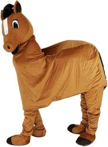 Eamior Funny Brown 2 Person Horse Mascot Costume for Adults Men & Women with Built-in Fan Inside the Head