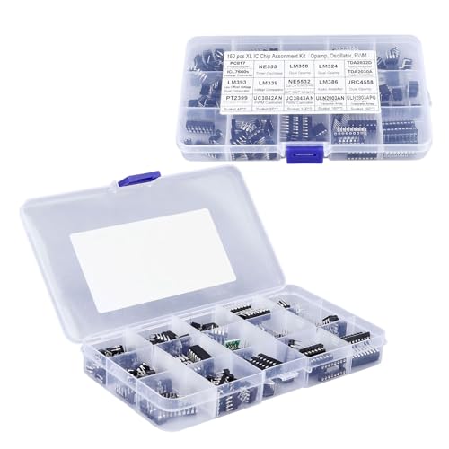 Integrated Circuit Chip, 150Pcs 10 Types IC Chips Assortment Kit, Quad Operational Amplifier Opamp, Pwm, Single Precision Timer, LM324 LM358 LM386 LM393 UA741 NE5532 NE555