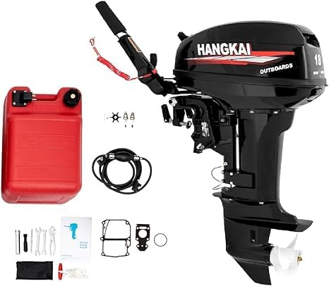 2 Stroke 18 HP Outboard Boat Motor, 246CC Short Shaft Outboard Motor Boat Engine, Heavy Duty Inflatable Fishing Boats Engines with Water Cooling CDI System