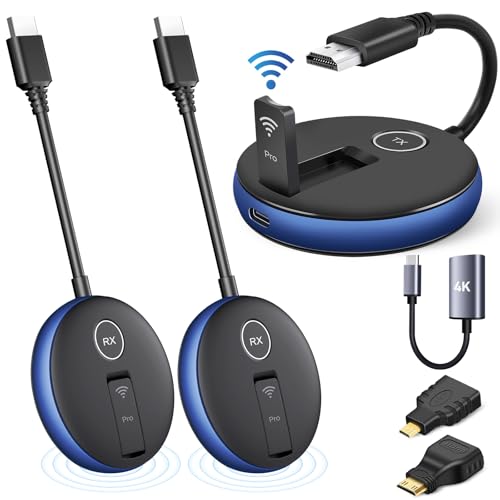 Wireless HDMI PRO- One Transmitter and Two Receiver, Wirelessly Multi-TV Extender Kit, Heat-Control, Plug and Play, 165FT/50M 2.4G/5.8G @60Hz, Stream Video/PPT from Laptop/PC to Multiple HDTV/Monitor