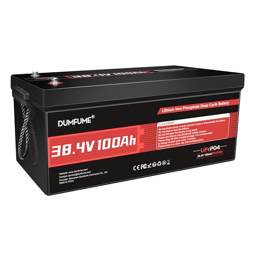 Dumfume 38.4V(36V) 100Ah LiFePO4 Lithium Golf Cart Battery,Built-in 200A BMS & 15000 Cycles,5kW Motor Support,High Energy Density,Maintenance-Free for Golf Carts/Utility Vehicles/RV Backup Power