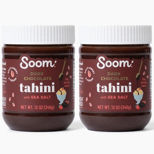 Soom Foods Dark Chocolate Sea Salt Tahini Spread 12oz (Pack of 2) | Silky Smooth Texture for Baking, Desserts, Hummus | Vegan, Nut-Free, Gluten-Free