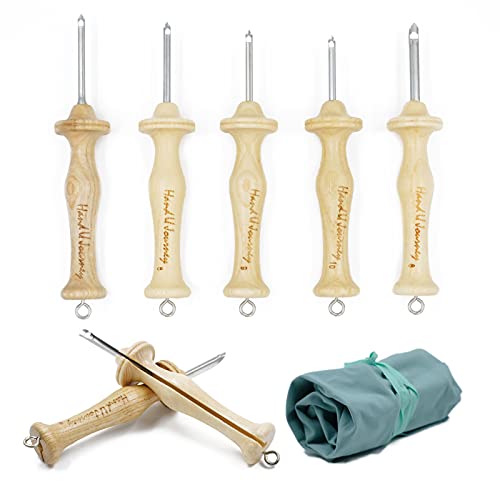 HAND U JOURNEY 7 Sizes Wooden Handle Punch Needle Rug Hooking Tool Complete Set with Oxford Open-Side Design