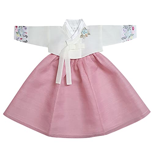 OUJIN I Korean Baby Girl Hanbok for 100days~15y/o Floral Embroidery Sleeves Girl Baby Kids Hanbok Korean Traditional Dress (as1, Age, 12_Years, Pink)