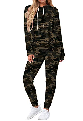 Fixmatti Women Sweatsuits Camo Printed Activewear Jogger Sweatpants 2 Piece Track Suit S