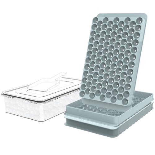 WIBIMEN Mini Ice Cube Trays, Small Tiny Round Pebble Crushed Nugget Ice Trays for Freezer with Lid - Chilling Drinks Coffee Juice(2 Pack/0.55In - Blue)