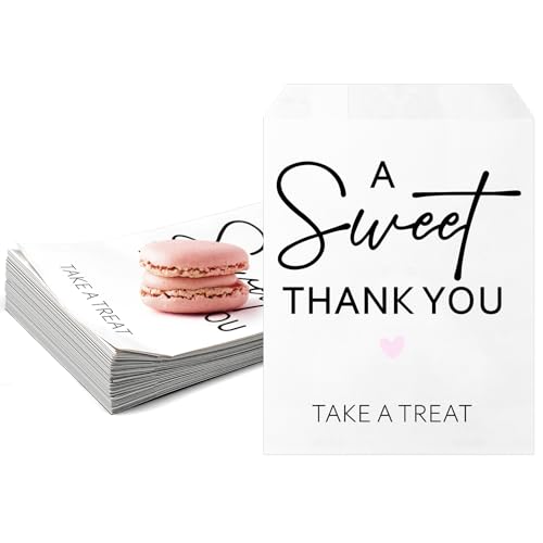 Teenyyou 100 Pcs Wedding Cookie Bags 5 x 7 Inch Candy Buffet Party Favor Paper Bags a Sweet Thank You Take a Treat Cookie Supplies for Guest Decorating Pastry Bridal Shower(White,Wedding)