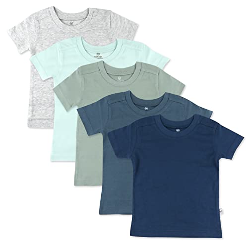 HonestBaby Unisex Baby Organic Cotton Short Sleeve T-Shirt Multipack Infant-and-Toddler-Shirts, 5-Pack Morning Mountains, 3T US