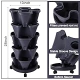 Umigy 2 Set 5 Tier Stackable Planters Vertical Garden Planters for Strawberry Herb Flower and Vegetable Indoor Outdoor Gardening Pots with Removable Wheels and Bottom(Grey)