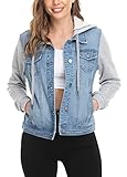 MISS MOLY Women's Casual Hoodie Denim Jacket Jean Jackets Coats W Pockets Light Blue M