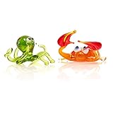 Set of 12 Aquarium Decorations Glass Figurines - Handmade Colorful Glass Water Animal Figure Fish Tank Realistic Decor Ornaments