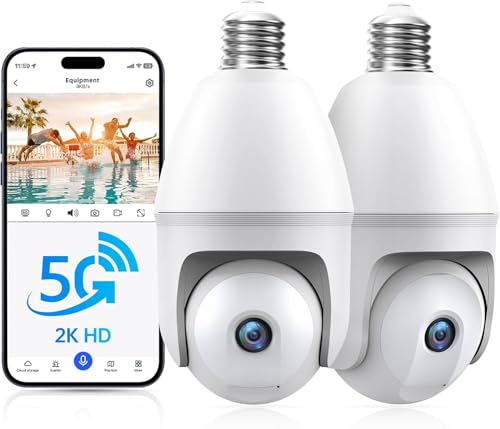 Noahcam Light Bulb Security Camera - 5g 2K Lightbulb Security Cameras Wireless Outdoor EseeCloud, 360 Front Porch Light Camera Screw in Light Socket 7/24 Motion Sensor Color Night Vision 2-Way Audio