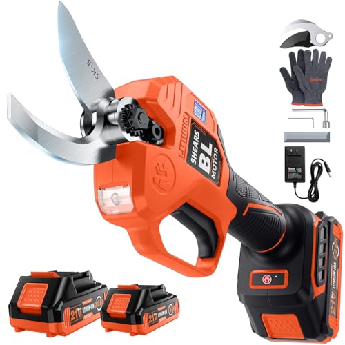 Decerk Electric Pruning Shears Cordless - 35mm 1.38'' Cutting Diameter Power Shears with LCD Display, 2×2.0Ah Battery, SK5 Blades, 600W Brushless Motor, Electric Pruner Scissors for Garden Tree Branch
