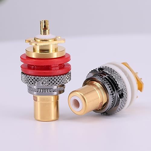 JEMOSA 4PCS(2PCS Red+2PCS White) EIZZ EZ-105 Gold Plated Tellurium Copper Audio Terminal Jack Panel Mount RCA Lotus Head Welding Female Socket Connector