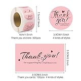 Outus 600 Pieces Thank You for Supporting My Small Business Cards and Stickers Set - Pink Gold Foil Thank You Cards for Retail Store Package Insert Envelope Seals Business Owner Sellers