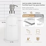 Glass Soap Dispenser - Dish Soap Dispenser for Kitchen and Hand Soap Dispenser Set, Bathroom Soap Dispenser with 304 Rust Proof Pump, Soap Dispenser for Kitchen with Tray, White Bottle/Silver Pump