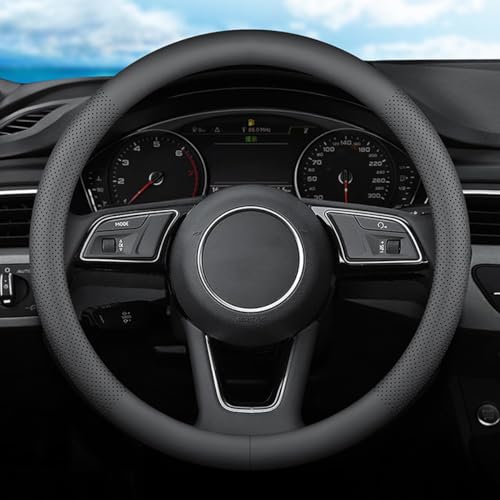 XHRING Car Steering Wheel Cover for Toyota Camry Rav4 Corolla Highlander Sienna CHR Avalon FJ Land Cruiser Yaris SE XSE LE Hybrid XLE TRD Cross Limited Platinum Accessories, 2025 Leather Black-M