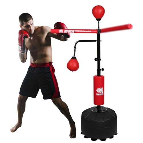 Pro Boxing Training Set - Adjustable 82-Inch Spinning Bar with Reflex Ball & Punching Bag for Adults/Kids (Red)