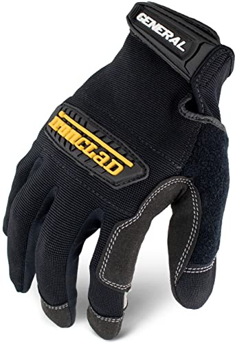 Ironclad General Utility Work Gloves GUG, All-Purpose, Performance Fit, Durable, Machine Washable, Sized Medium, (1 Pair) Black