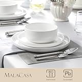 MALACASA Plates and Bowls Sets, 12 Pieces Porcelain Dinnerware Sets Dishware Sets Chip Resistant Ceramic Dish Set Dining Dinner Ware Service for 4, White, Series LUNA