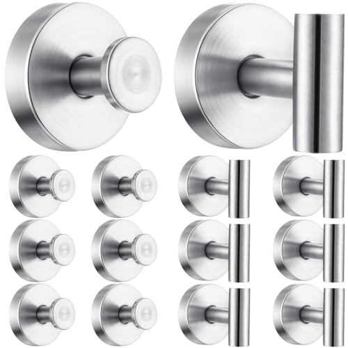 MorningRo 12 Pack Suction Cup Hooks for Shower Stainless Steel Shower Towel Hook No Drill Suction Hooks for Bathroom Heavy Duty Towel Hook(Silver)